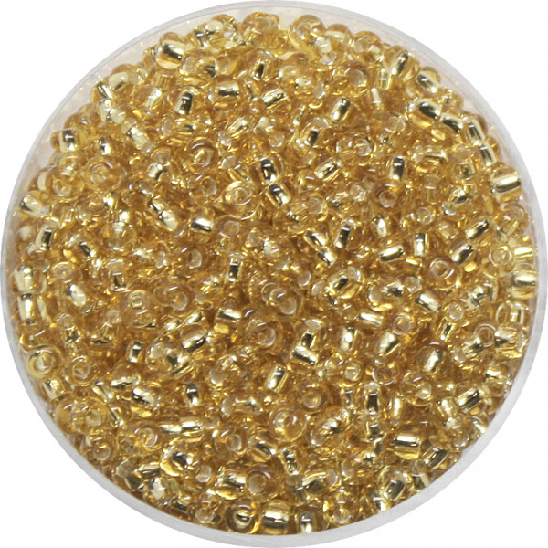 Rocailles, Goldeinzug, 2,6 mm, 17gr. Dose, kristall